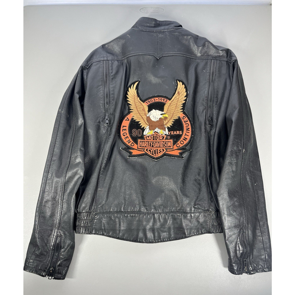 VTG Hein Gericke Leather Motorcycle Jacket Mens 42W Black w/ Large 90's Patch